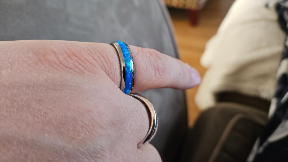 Tungsten Ring with Opal Inlay (4mm - 8mm width, Barrel style) - Customer Photo From Don Sarabyn