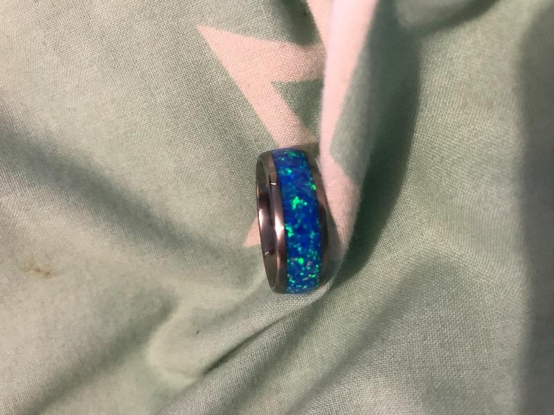 Tungsten Ring with Opal Inlay (4mm - 8mm width, Barrel style) - Customer Photo From Connie P.