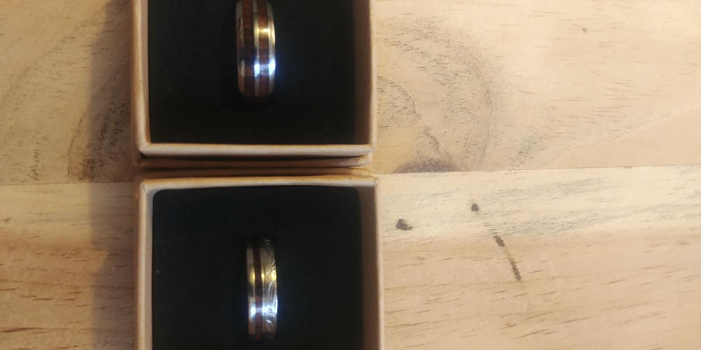Titanium Ring with Hawaiian Koa Wood Inlay (6mm - 8 mm width, Flat Style) - Customer Photo From Corey S.