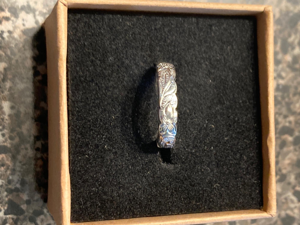 Hawaiian Ring - Hand Engraved Sterling Silver Barrel Ring (4mm - 10mm width, Barrel style) - Customer Photo From Chad Vollman