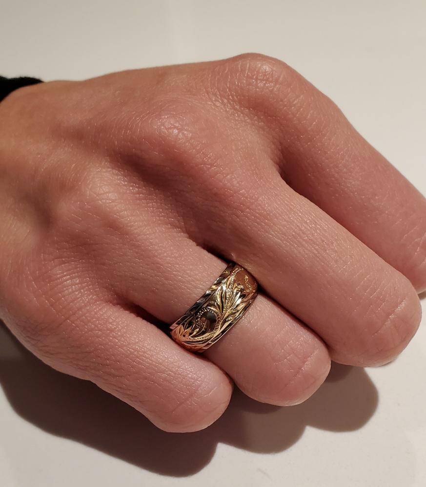 14K Gold Hawaiian Traditional Two Tone Ring ( 6mm x 8mm Width) - Customer Photo From Kevin P.