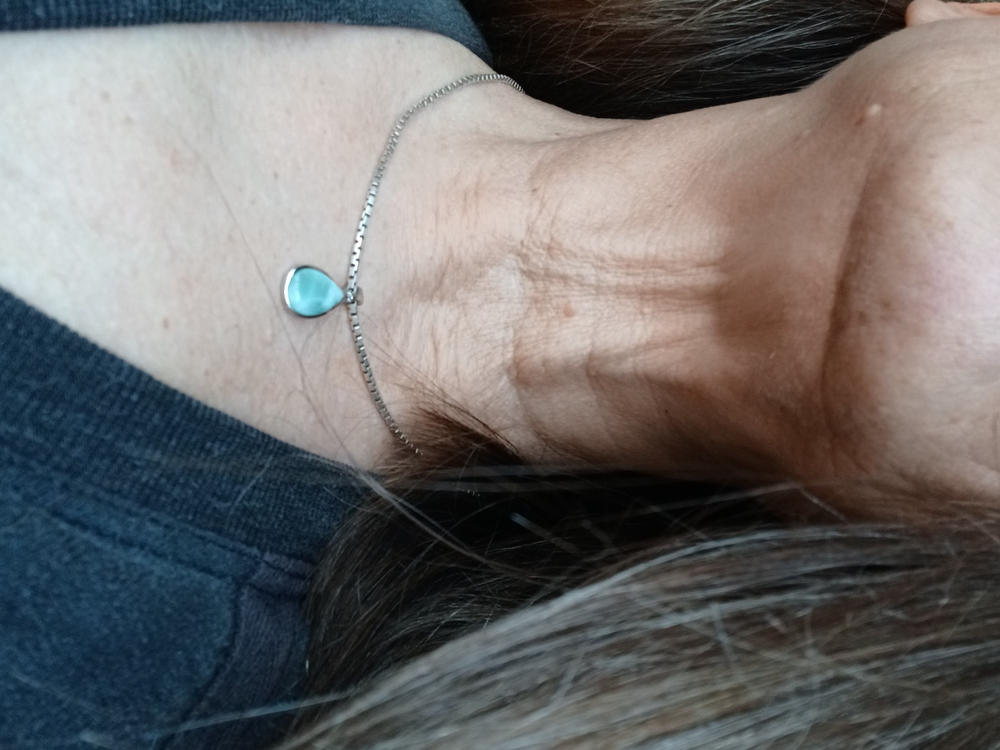 Tear Drop Shape Larimar Inlaid Sterling Silver Wave Pendant - Customer Photo From Astra Apsitis