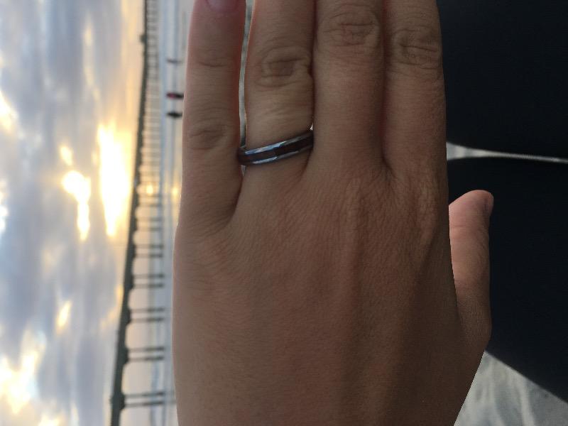 Koa Wood Tungsten Ring with Koa Wood Inlay (4mm width,Barrel style) - Customer Photo From Margarita N.