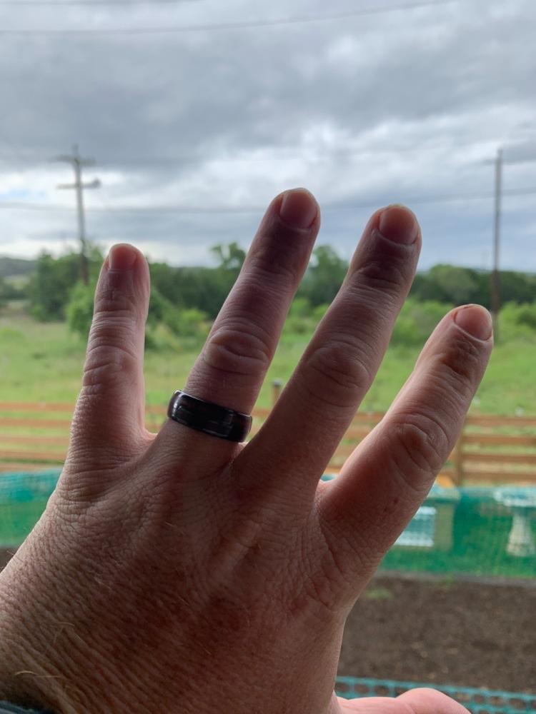 Ceramic Ring with Hawaiian Koa Wood (6mm - 8 mm width, Barrel Style) - Customer Photo From Anonymous