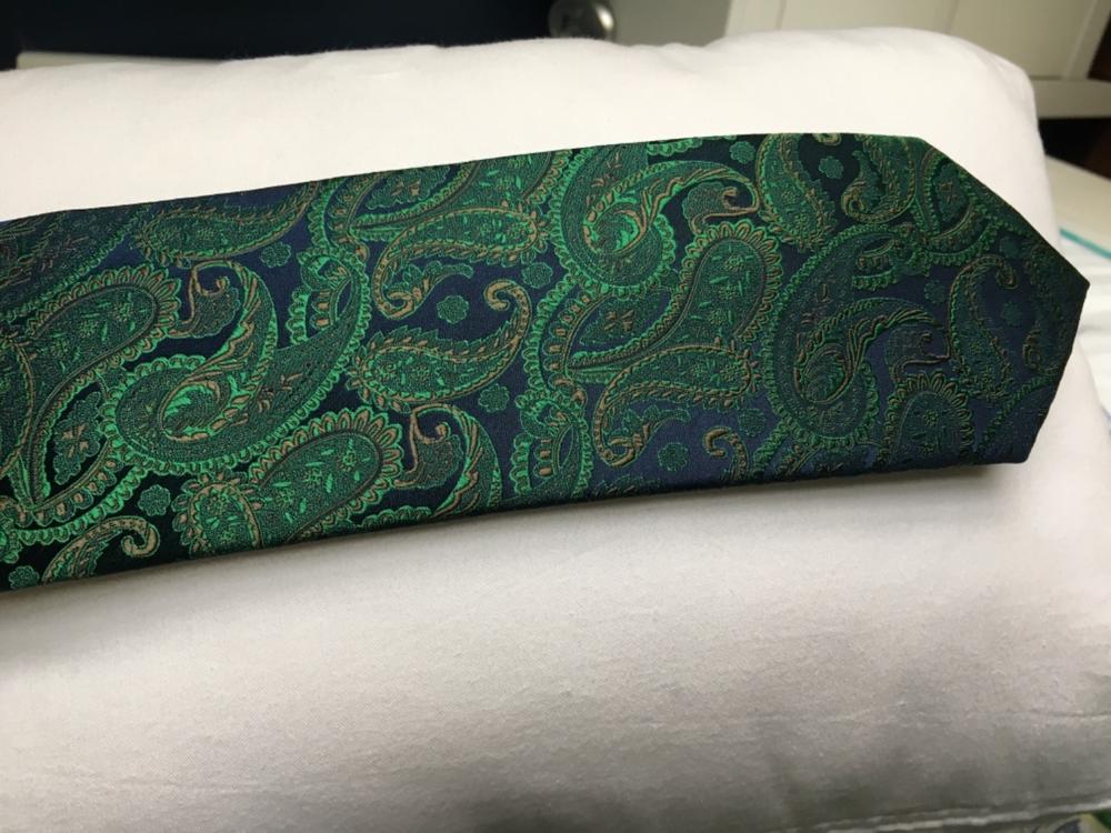 Silk Necktie Set by Paul Malone . Emerald and Navy Paisley - Customer Photo From Anonymous