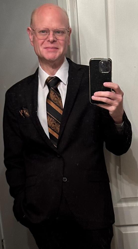 Bronze and Black Silk Tie and Pocket Square - Customer Photo From Anonymous