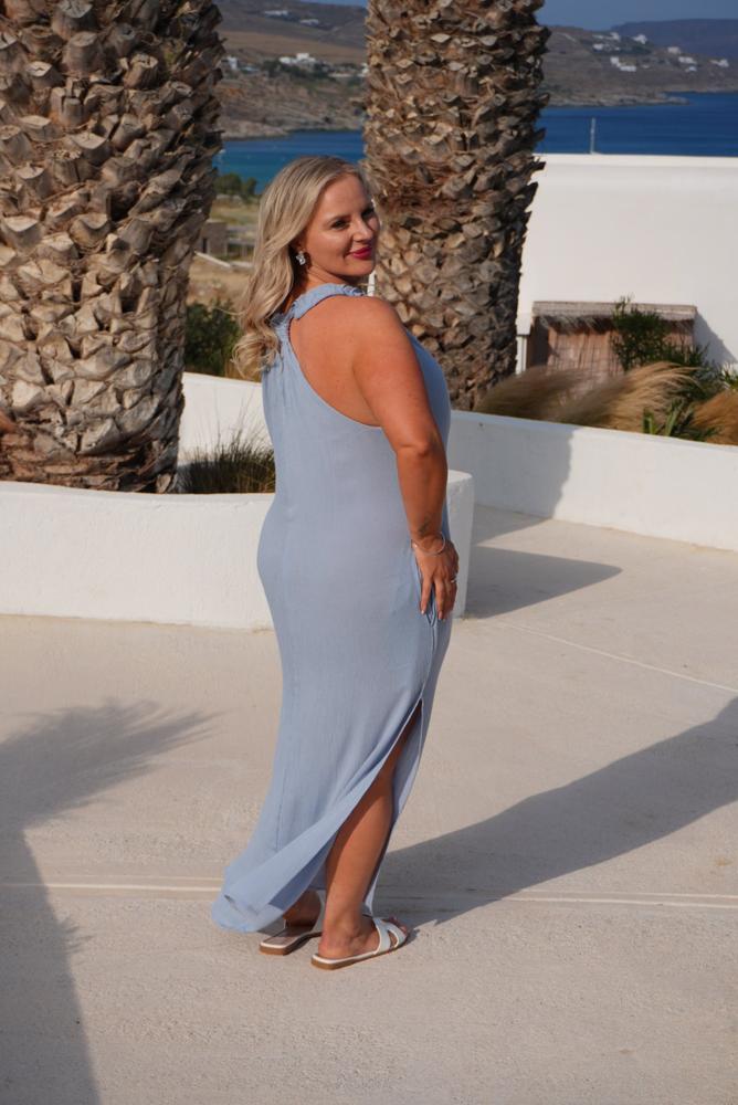Racer Back Holiday Dress with Pockets in Powder Blue - likemary Racer Back Holiday Dress with Pockets in Powder Blue - likemary