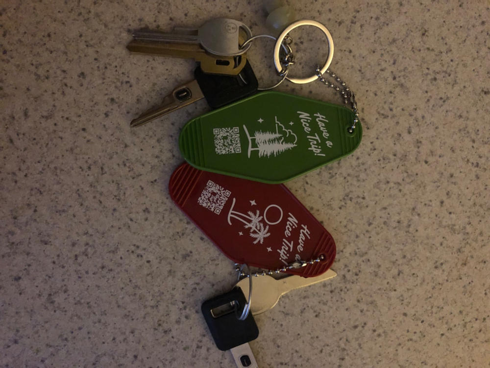 Road Trip Vintage Hotel Key Style Keychain - Customer Photo From Garrett Stokesberry