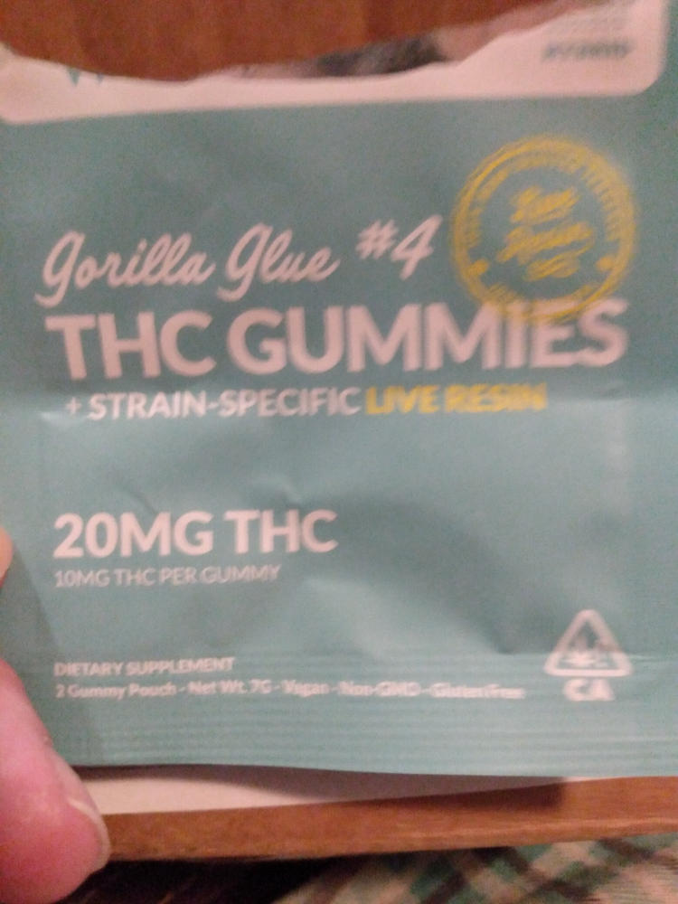 Δ9 THC Gummies - Gorilla Glue #4 - Live Resin (Hybrid) - 20mg (Sample Size) - Customer Photo From Timothy Francis