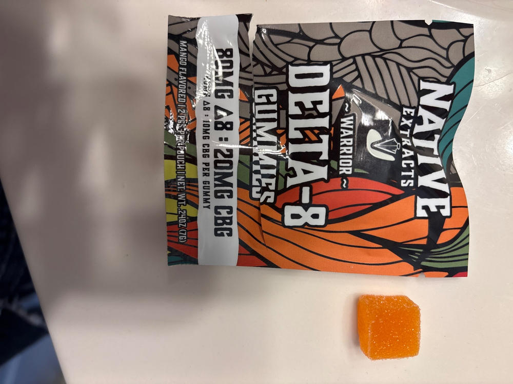 "Warrior" - 80mg Delta-8 : 20mg CBG Gummies - Mango - (Sample Size) - Customer Photo From Ruth McDonough