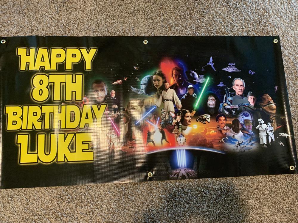 Personalized Star Wars Birthday Banner Weatherproofing - Customer Photo From Carly