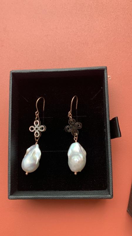 Chinese Knot Baroque Pearl Earrings - Rose Gold Filled - Customer Photo From Kim Sa Ly Thuy