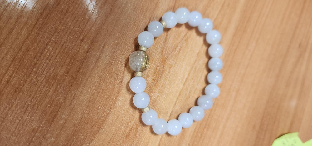 Jade and Golden Rutilated Quartz Bracelet MB2 - Customer Photo From april