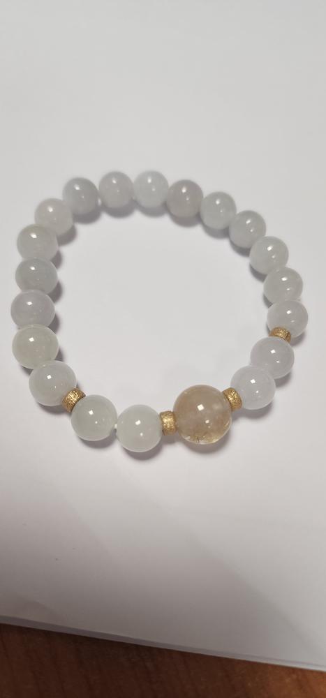 Jade and Golden Rutilated Quartz Bracelet MB2 - Customer Photo From april