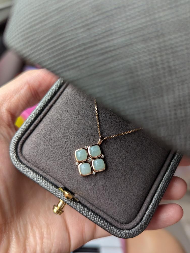 Luxe Jade Clover Pendant in 9K Rose Gold - Diamond - Customer Photo From Fiona Guo