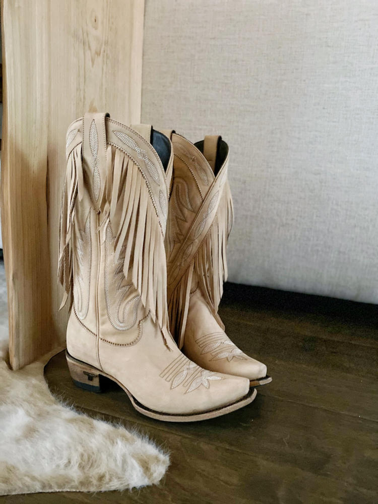 Senita Falls Boot | Snip Toe Fringe Cowgirl Boots in Bone Tan – Lane Boots