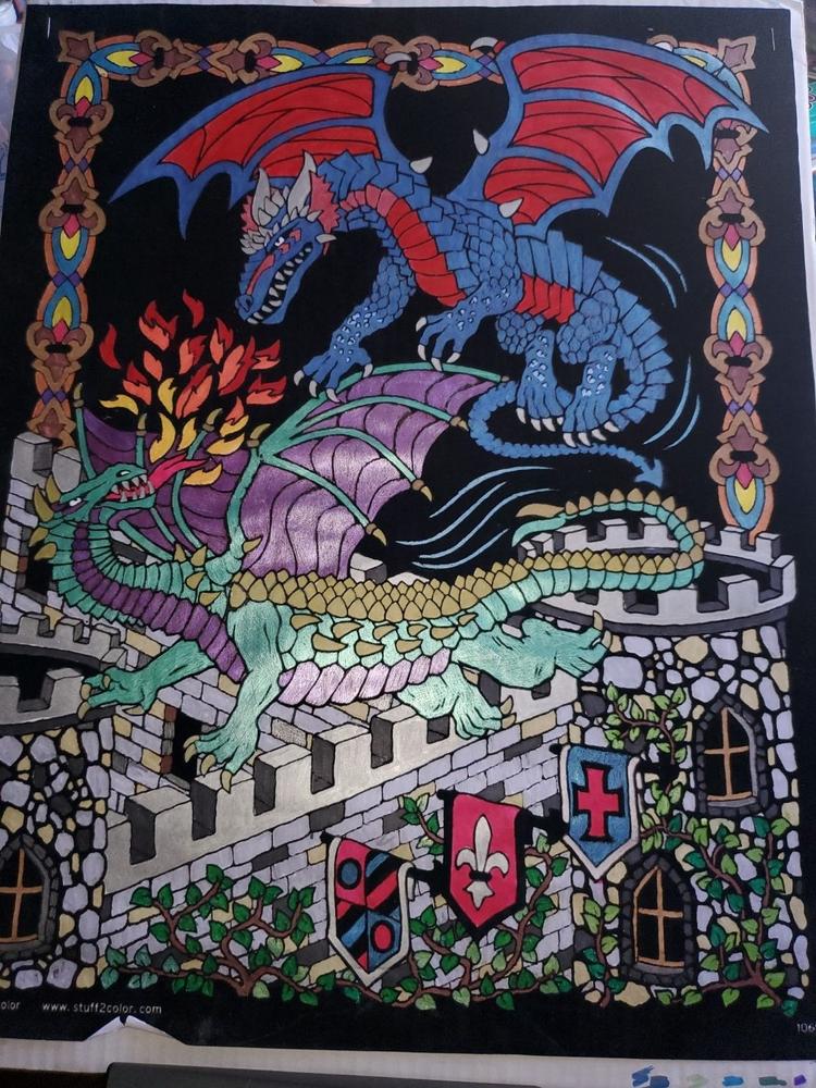  Stuff2Color Dueling Dragons - Fuzzy Velvet Coloring Poster for  Kids and Adults (Arrives Uncolored) - Great for Arts and Crafts Projects