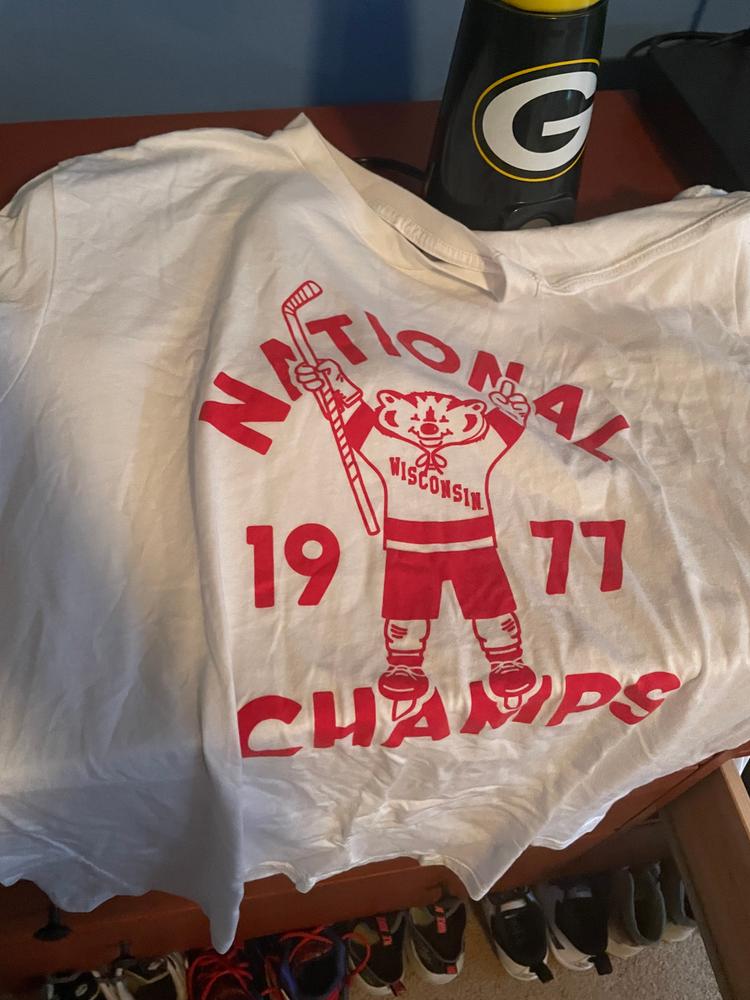 1977 Wisconsin Hockey National Champs T-Shirt - Customer Photo From Josh