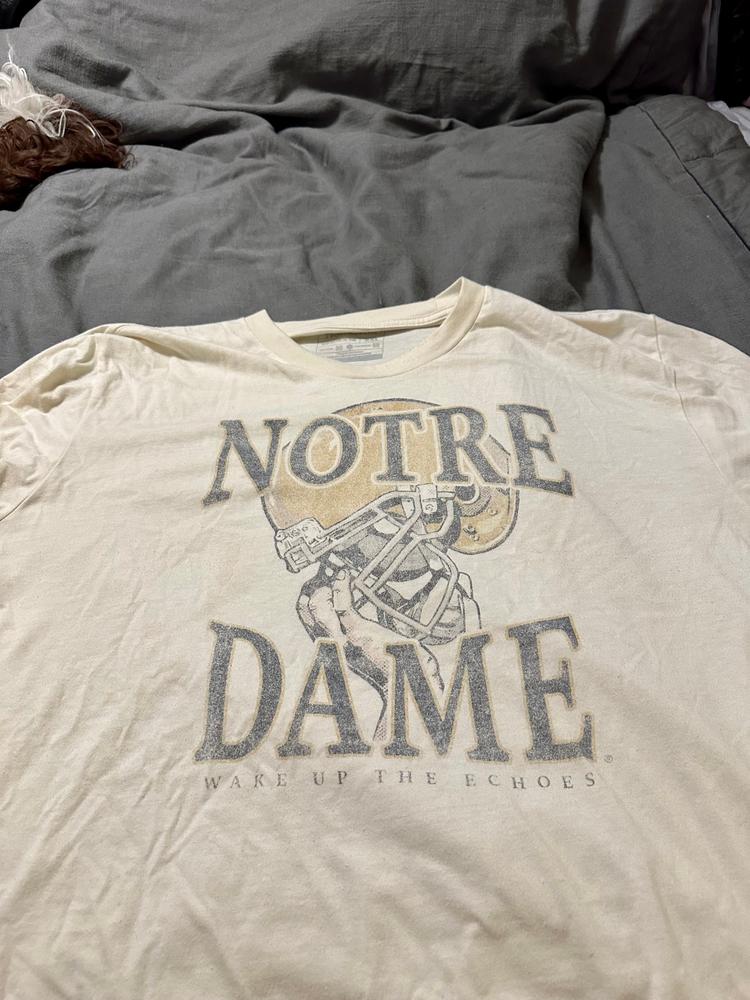 Cream Notre Dame Football Helmet Victory Tee - Customer Photo From Chad Chapman