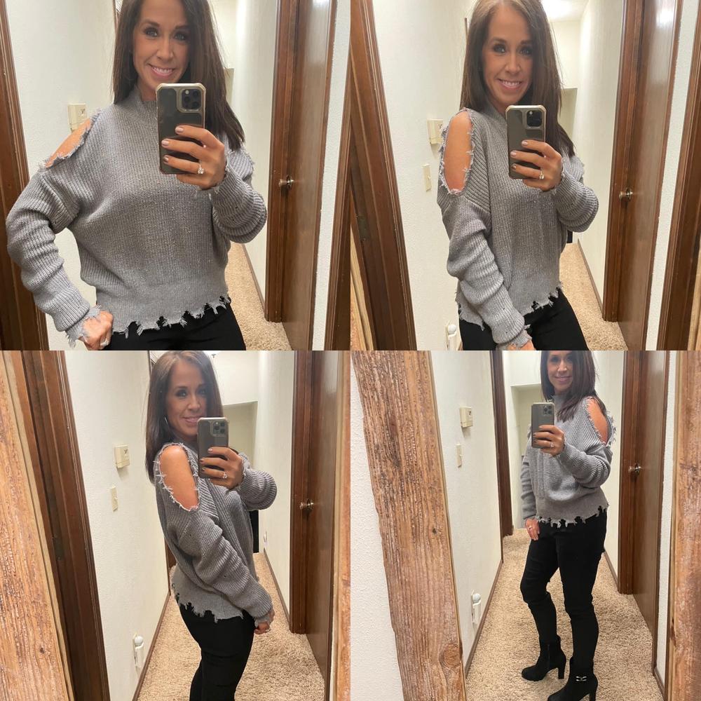 CBRAND Stay Original Cold Shoulder Sweater - Heather Grey - Customer Photo From ShelleyH