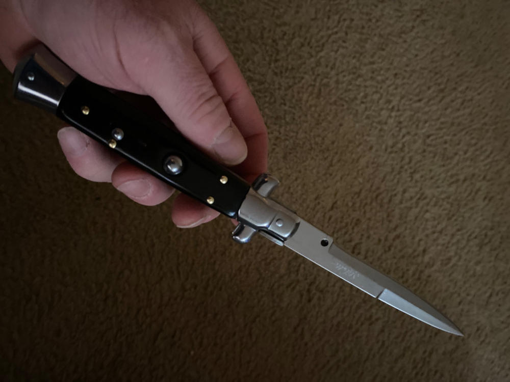 Marble Red Italian Stiletto Switch Blade Pocket Knife - MEGAKNIFE