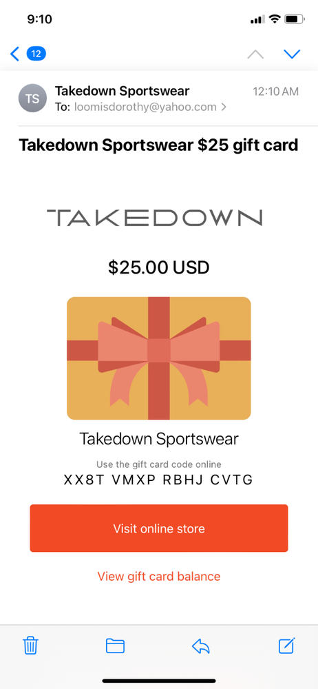 Takedown Gift Card - Customer Photo From DOROTHY LOOMIS