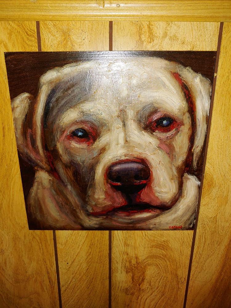 Portrait of Dog with Stick and Brick Wall Painting by American School -  Pixels