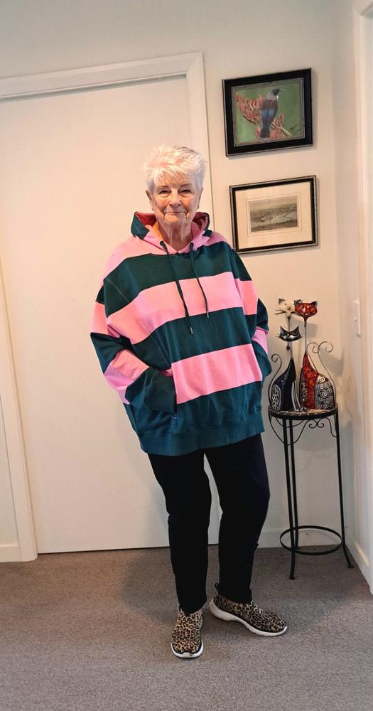 Elm Liberty Block Hoodie Pink and Green Stripe - Customer Photo From Teresa Gillies