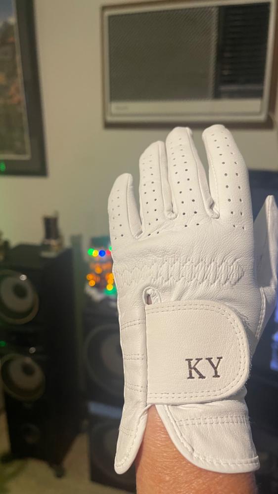 Personalised Premium Cabretta Leather Golf Glove (LADIES) - White - Customer Photo From Wayne Young