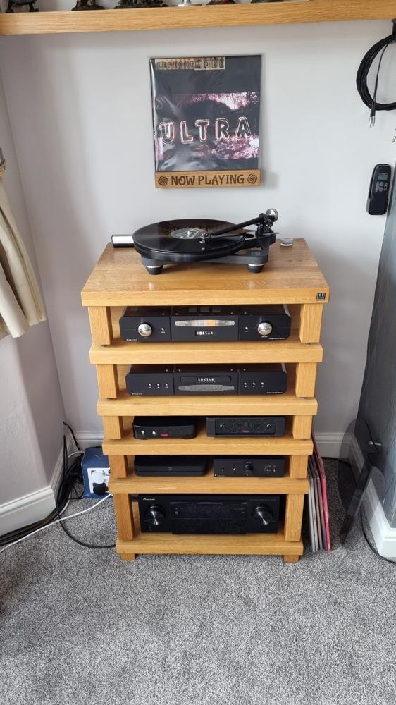 Solid Oak Engraved Now Spinning, Now Playing, Up Next Vinyl Record Display Stand or Shelf - Customer Photo From David L.