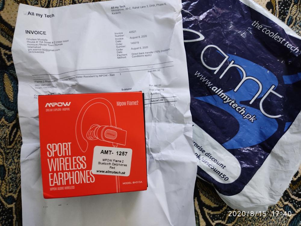 Flame 2 Bluetooth Earphones Sports Water Resistant by MPOW - Red - Customer Photo From Ghulam Mustafa