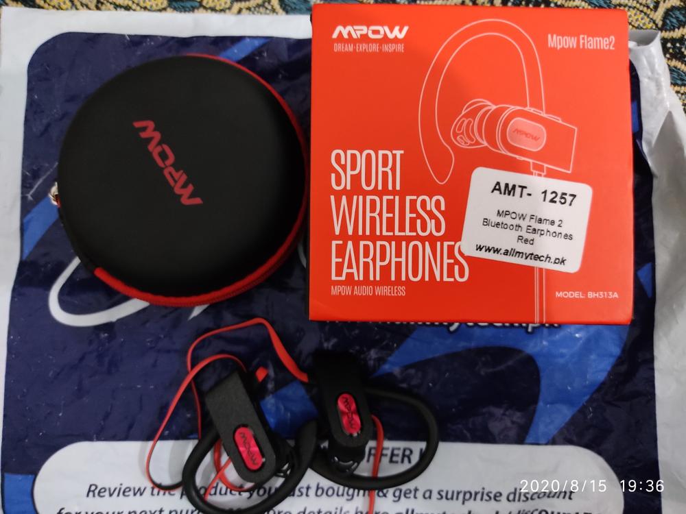 Flame 2 Bluetooth Earphones Sports Water Resistant by MPOW - Red - Customer Photo From Ghulam Mustafa