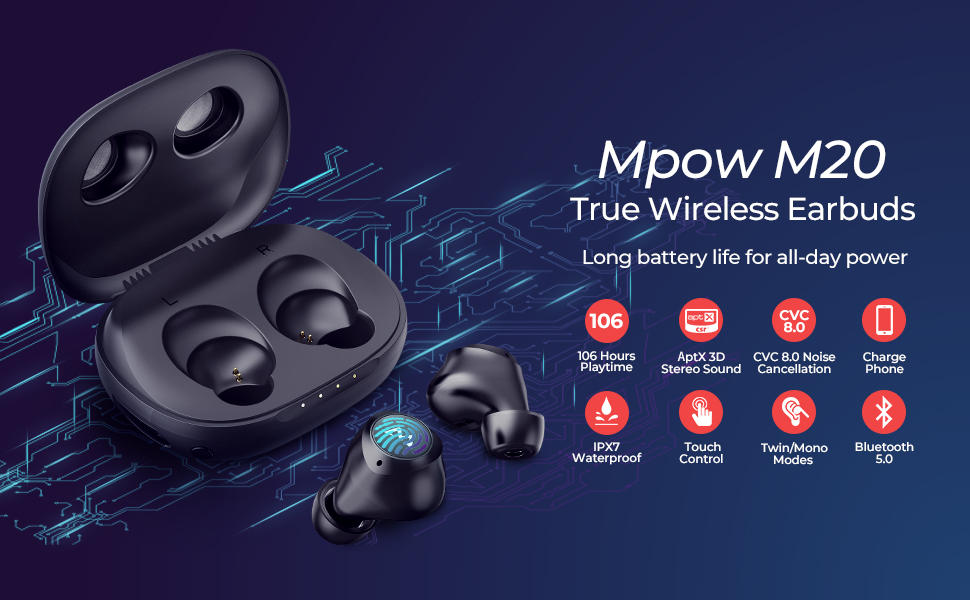 MPOW M20 aptX 3D Sound, IPX7 Waterproof, 106 Hrs Battery True Wireless Earbuds - Black - Customer Photo From Tanveer Kokab