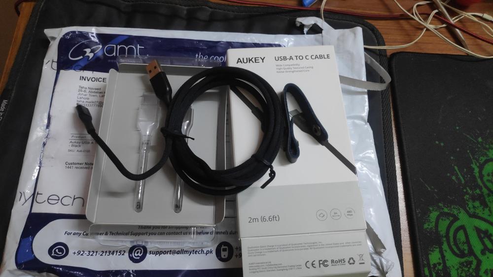 Aukey USB A To USB C Quick Charge 3.0 Kevlar Cable-6.6ft - CB-AKC2 - Black - Customer Photo From Taha Naveed