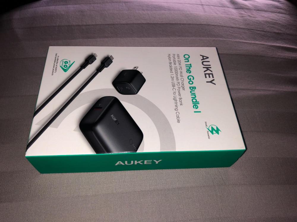 Aukey TK-2 iPhone 12 Bundle, Omnia Mini 20W USB C Charger, 10000mAh Power Bank with 18W PD and Impulse MFi Braided Nylon USB C to Lightning Cable - Black - Customer Photo From Omer Tahir