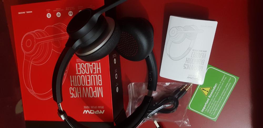 Mpow HC5 Bluetooth Headset V5.0, Wireless Headphones with Dual Microphone, CVC8.0 Noise Canceling, 22+Hrs Talk Time, Soft Ear Pad, Wireless Business Office Headset for Calling, Music (Wired Optional) - Black - Customer Photo From Ali Mukhtar