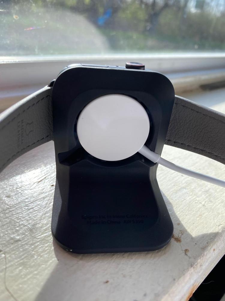 Apple Watch Stand Spigen S350 for 44mm/40mm Series 6/SE/5/4 and 42mm/38mm Series 3/2/1 Compatible with Nightstand Mode � Black - Customer Photo From Amazon Reviews