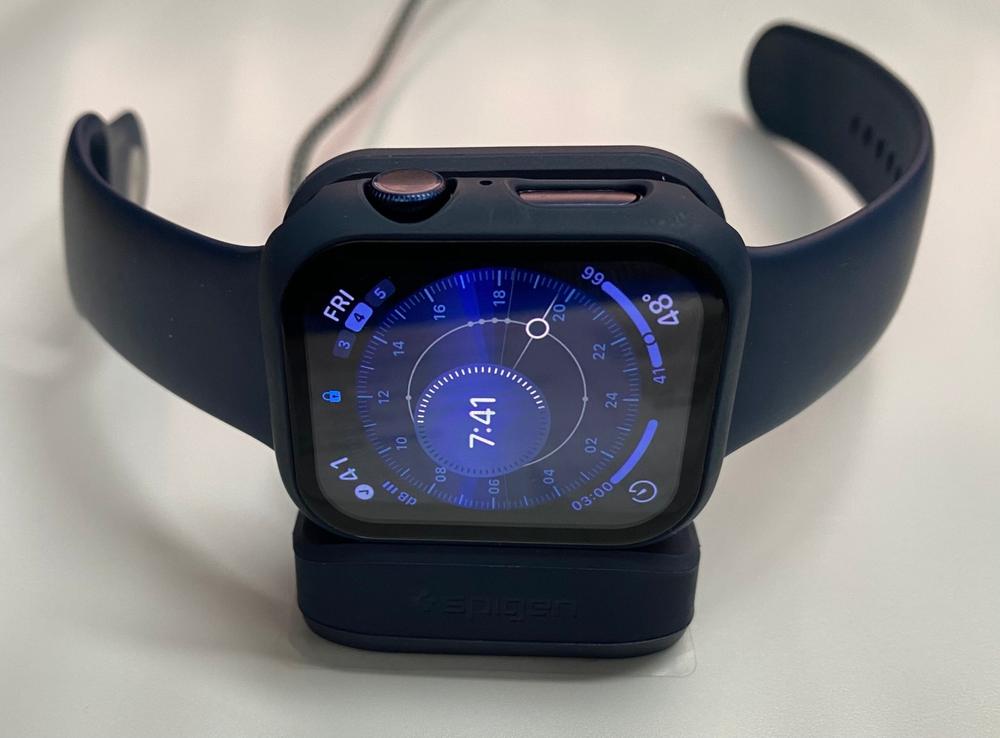 Apple Watch Stand Spigen S350 for 44mm/40mm Series 6/SE/5/4 and 42mm/38mm Series 3/2/1 Compatible with Nightstand Mode � Black - Customer Photo From Amazon Reviews