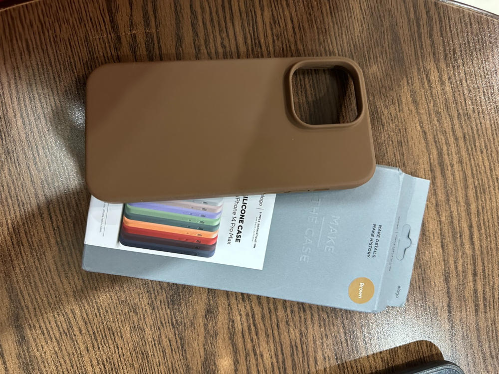 iPhone 14 Pro Max Liquid Silicon Case by elago Full Body Protective Cover, Shockproof, Slim Phone Case, Anti-Scratch Soft Microfiber Lining - Brown - Customer Photo From Hamzah Tariq 