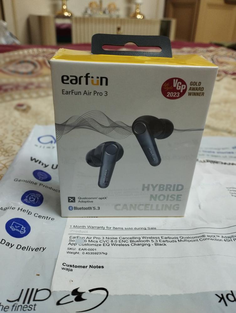 EarFun Air Pro 3 Noise Cancelling Wireless Earbuds Qualcomm® aptX™ Adaptive Sound 6 Mics CVC 8.0 ENC Bluetooth 5.3 Earbuds Multipoint Connection 45H Playtime App Customize EQ Wireless Charging - Black - Customer Photo From Abdul Rehman Ghazi