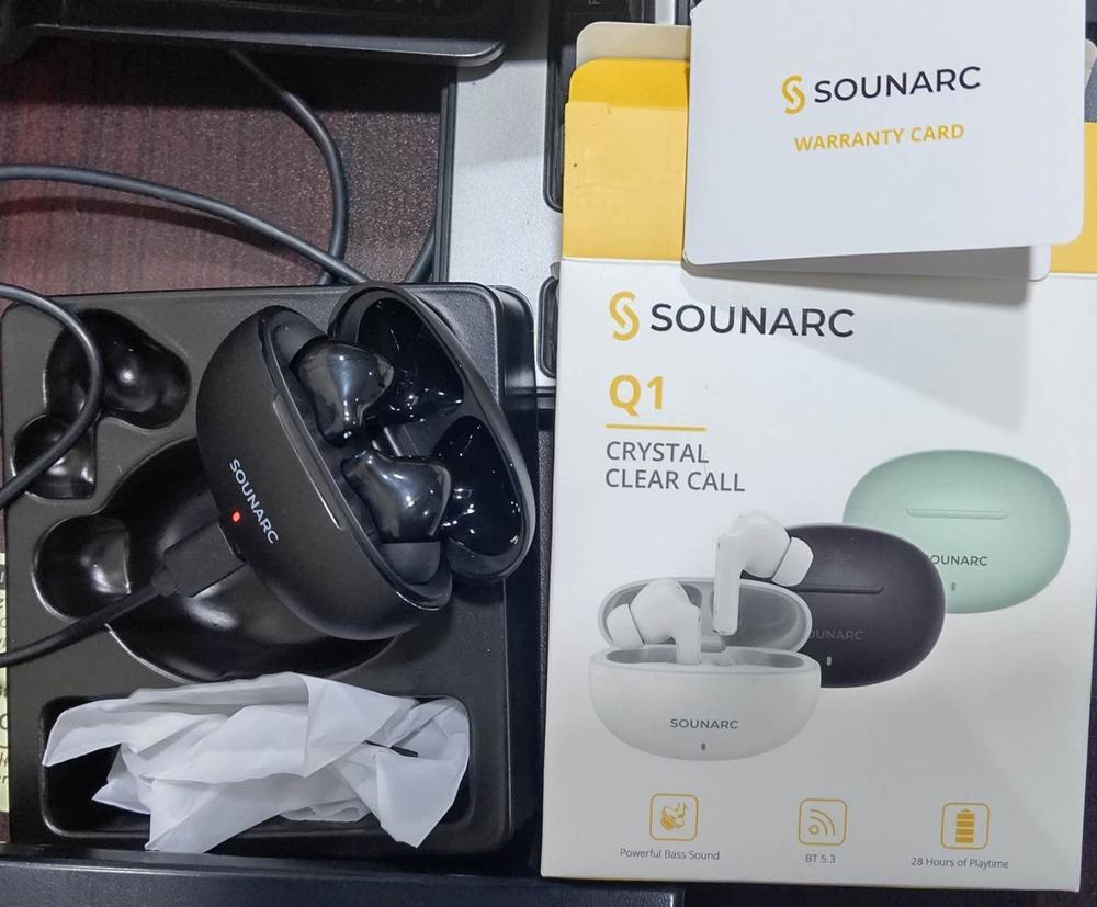 Sounarc Q1 Earbuds Wireless Bluetooth Earphone, 28 Hours of Playtime, Ergonomic Fit, Shaking Bass. Clear Call, Touch Control - Black - Customer Photo From ahsan