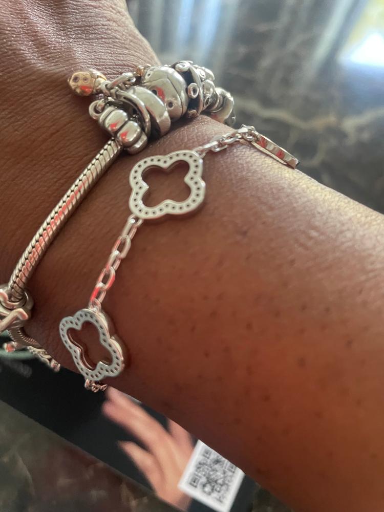 Sterling Silver 5 Four Leaf Clover Halo Bracelet - Customer Photo From Tanya Bell