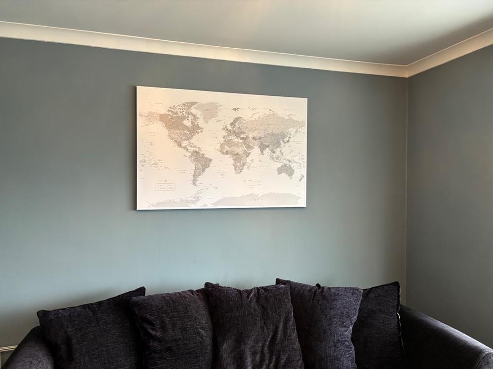 Push Pin World Map - Grey (Detailed) - Customer Photo From Wayne Houghton