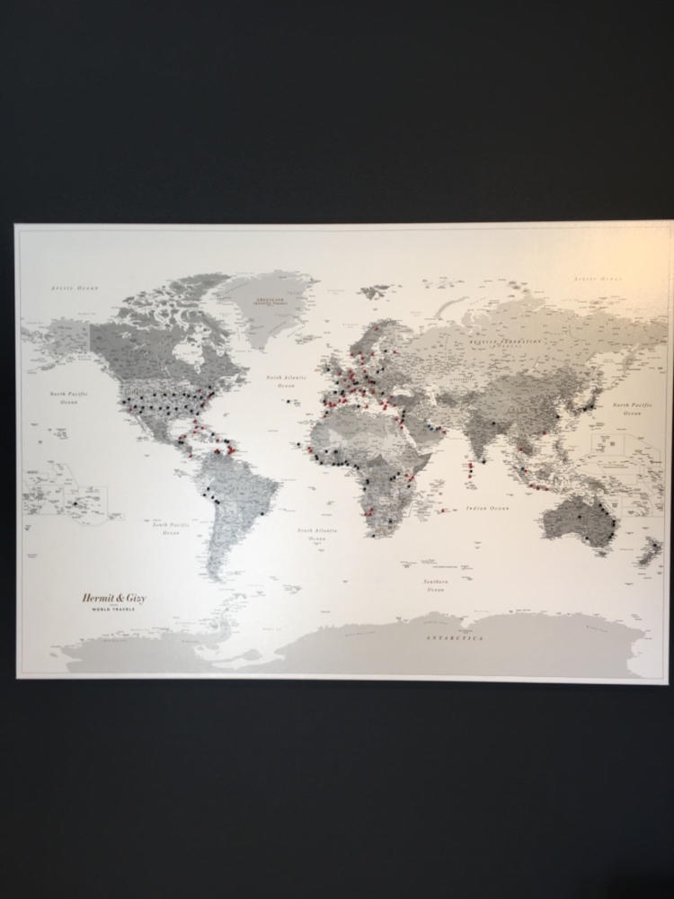World Push Pin Map - Grey (Detailed) - Customer Photo From Herman Hoornaert