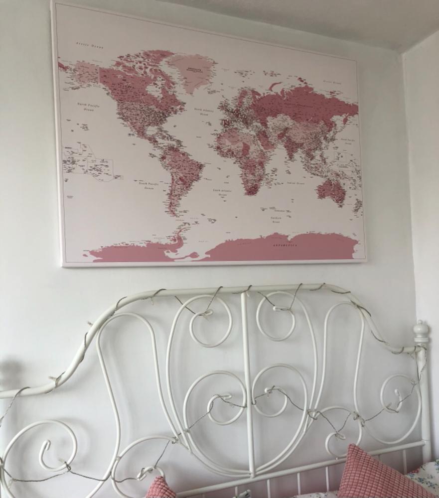 World Push Pin Map - Pink (Detailed) - Customer Photo From Gemma Medlock-Burns
