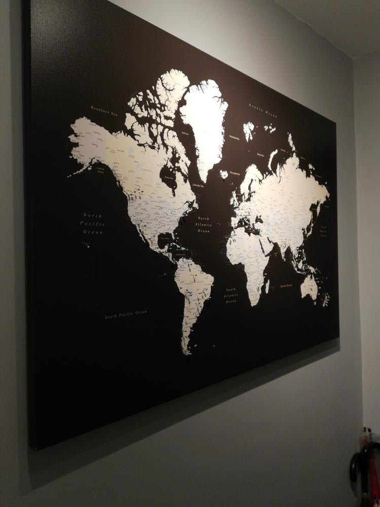 World Push Pin Map - Dark Brown - Customer Photo From Katy Latymer