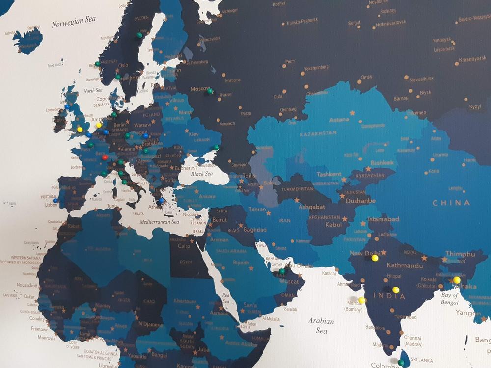 Push Pin World Travel Map with Pins - Navy Blue - Customer Photo From Vibhor Sahay