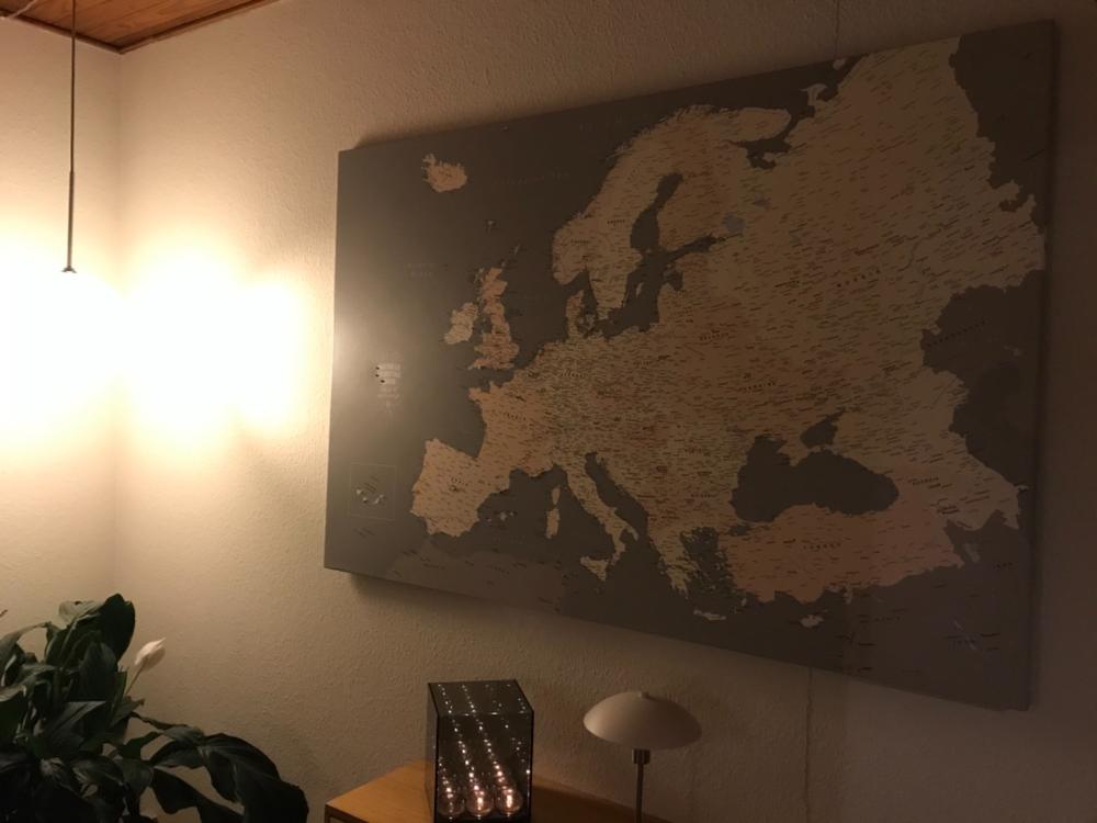Europe Push Pin Map - Grey/Cream (Detailed) - Customer Photo From Christina Toft Kongsvad Jensen