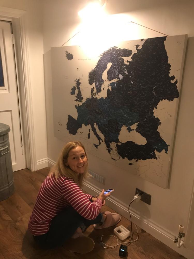 Europe Push Pin Map - Navy Blue (Detailed) - Customer Photo From William Clements