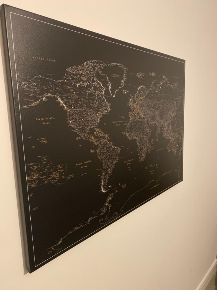 Push Pin World Map - Midnight Black (Detailed) - Customer Photo From Danny Morris